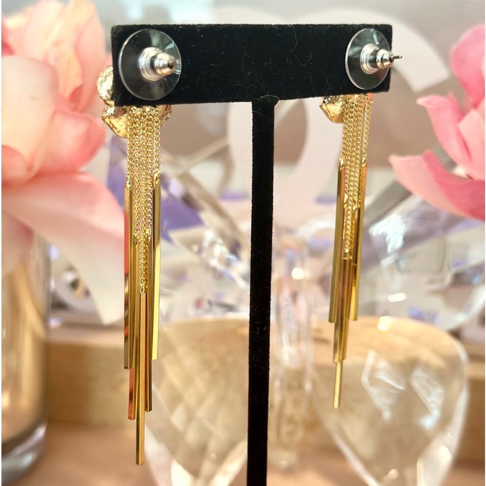 14k Crystal Camellia Flower Earrings - Picture 3 of 8